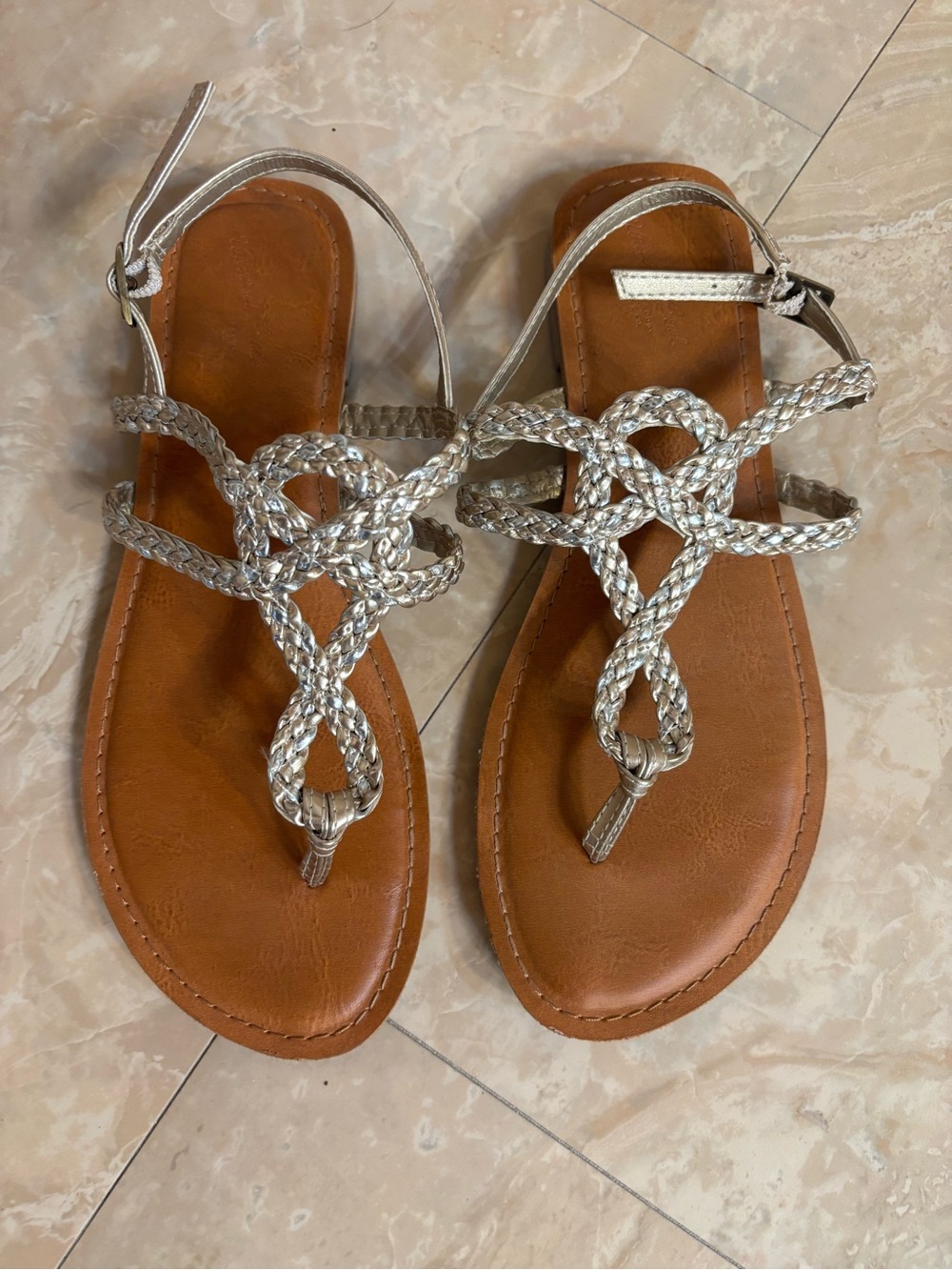 Women's Braided Metallic Strap Sandals - Gold